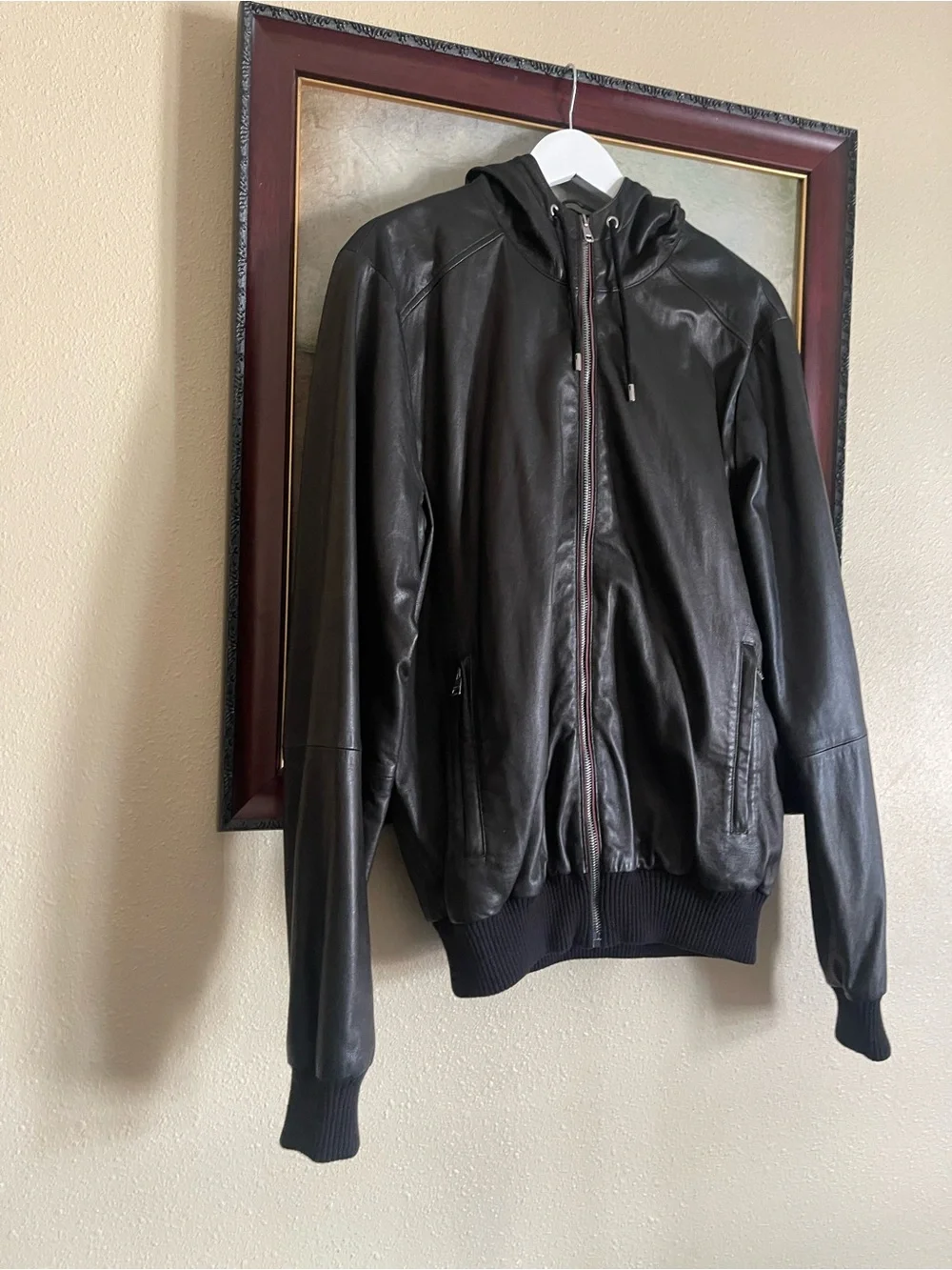 Gucci Black Leather Bomber Jacket with Hood